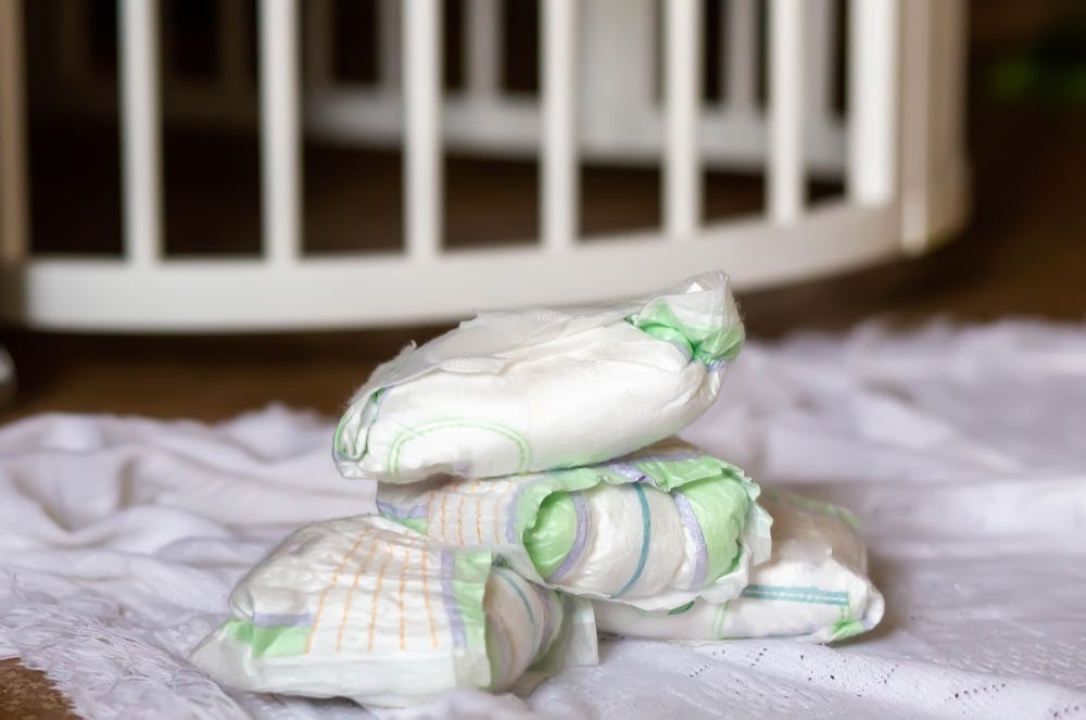 Pile of used single-use diapers