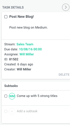 Subtasks feature to get more detailed tasks to improve team project management