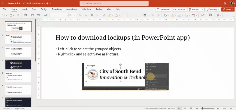 Gif of PowerPoint with South Bend City seal lockups