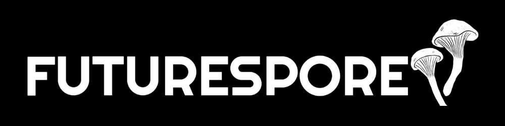 A black and white logo of Futurespore with the word “Futurespore” in bold letters and two stylized mushrooms integrated into the design.