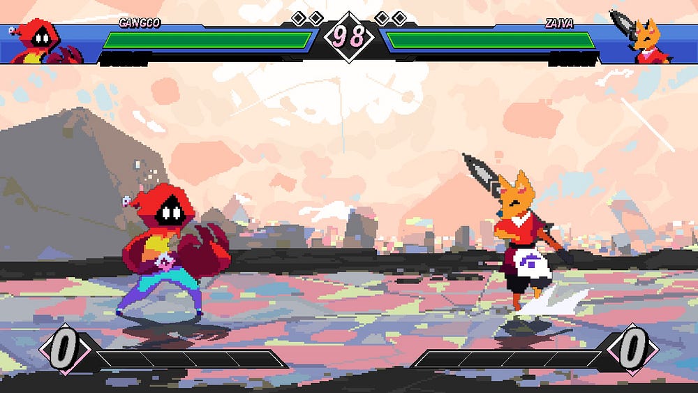 This picture shows the characters Gangco and Zaiva facing each other at the beginning of the round.