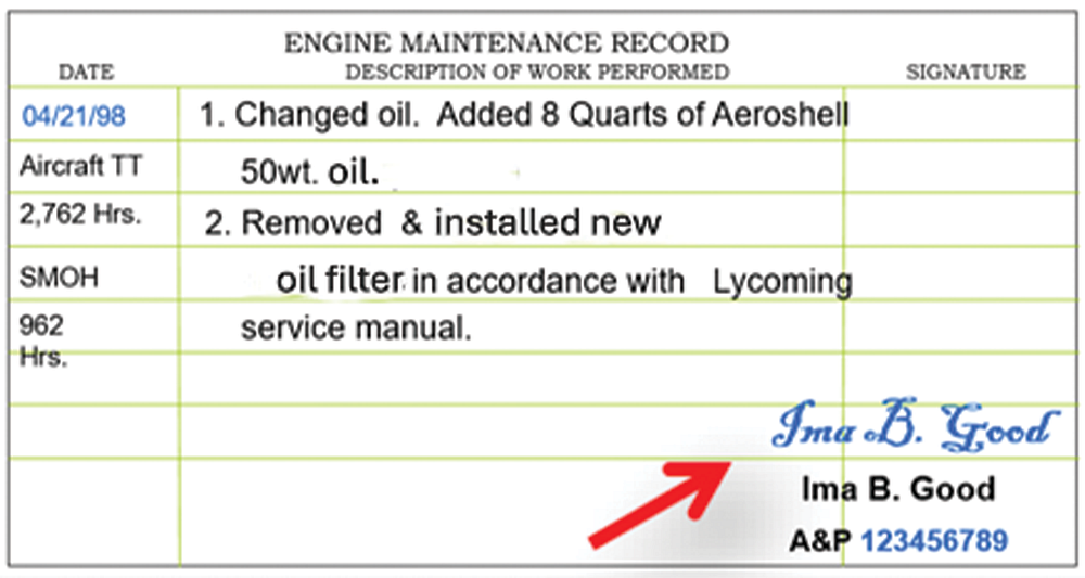 Image of a maintenance record.