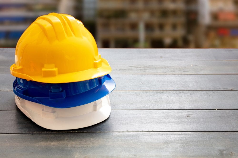 3 hard hats are shown, all made of injection molded plastic and all able to withstand incredibly strong impact forces, saving countless lives every year.
