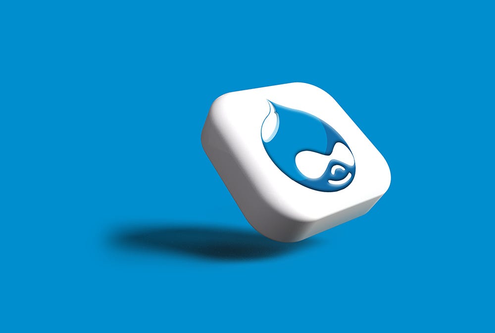 A 3-d rendering of the Drupal logo