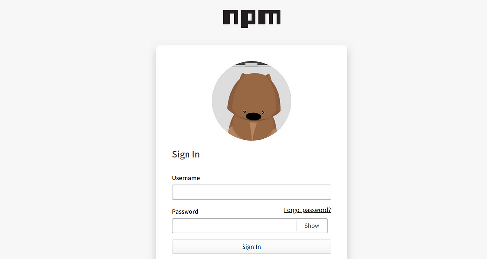 Sign in page on npm website