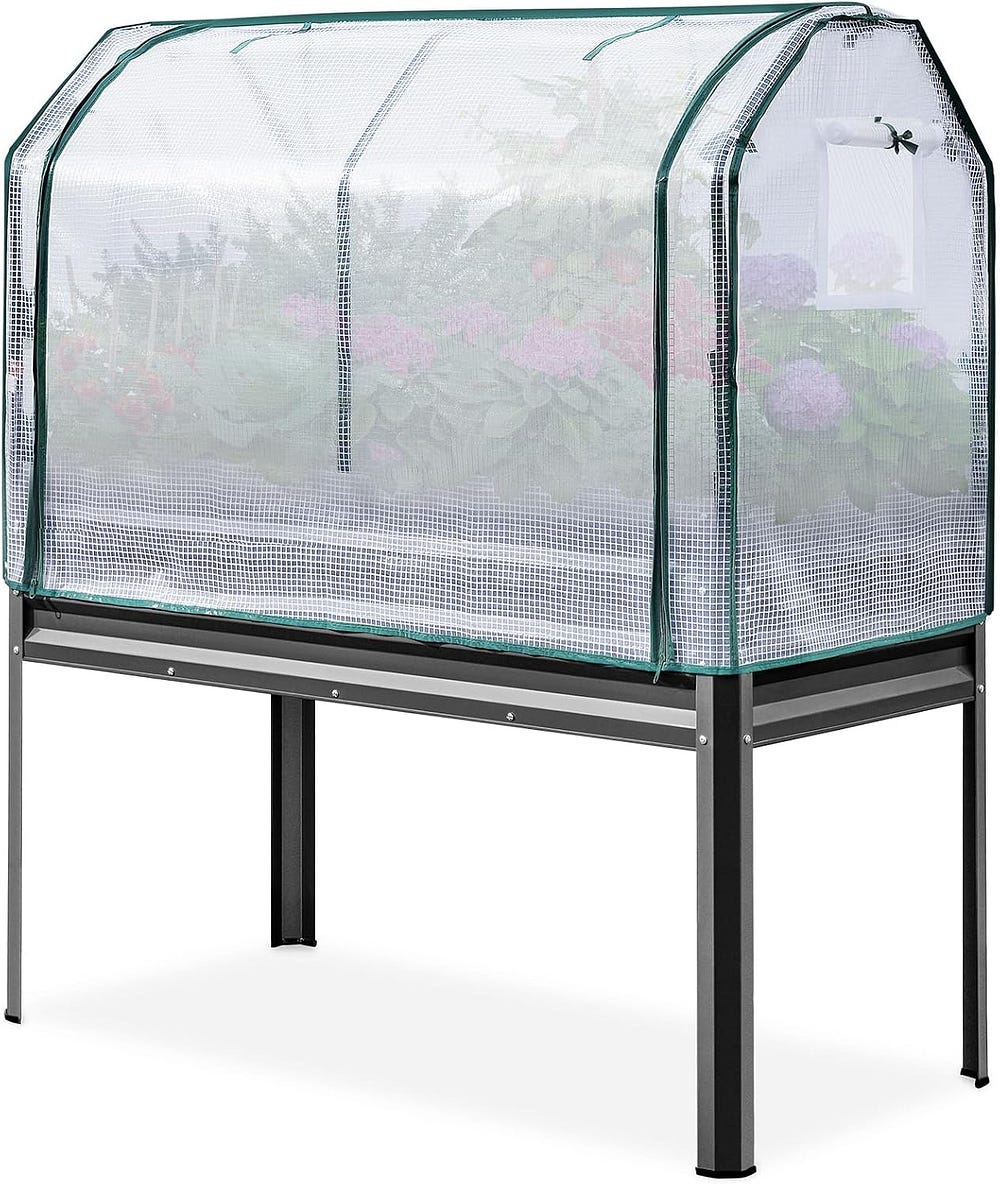 KING BIRD Large Raised Garden Bed with Cover Galvanized Elevated Planter Box with Legs 48×24×56 in for Backyard, Patio, Balcony, 400lb Capacity $134.99