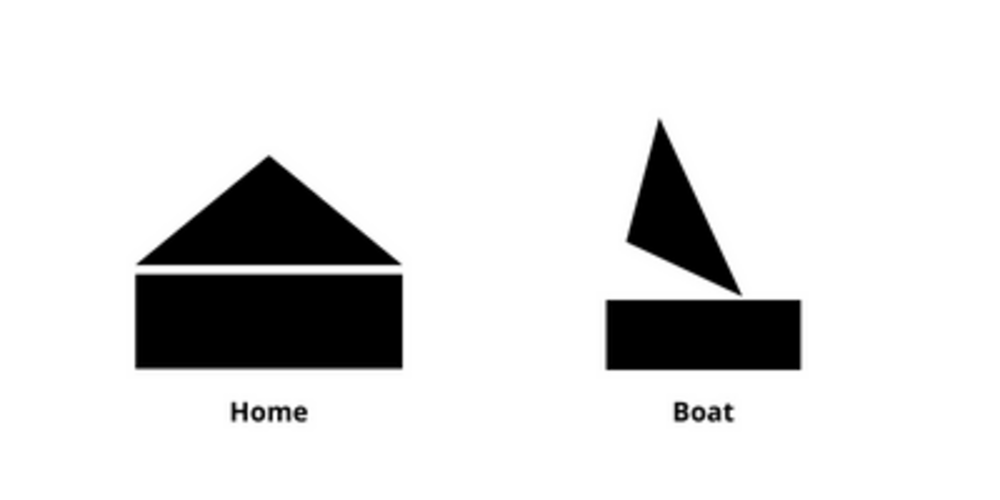 Images of a home and a boat created by two basic building blocks.