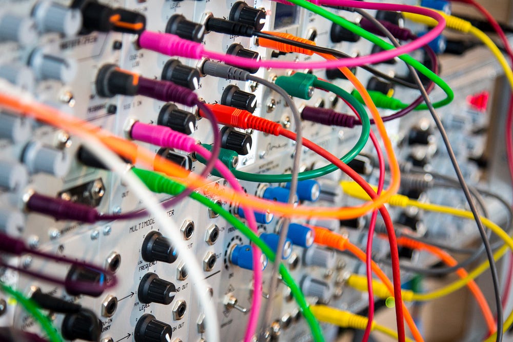 Switchboard with many colorful chords
