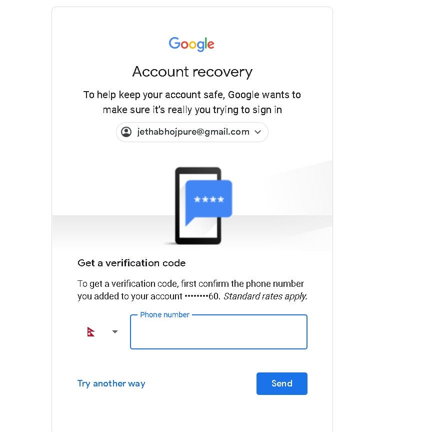 Recover Google account password using Recovery Mobile number