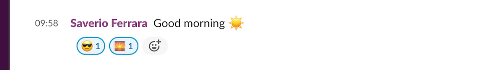 A chat message reading “Good morning” followed by an icon of the sun