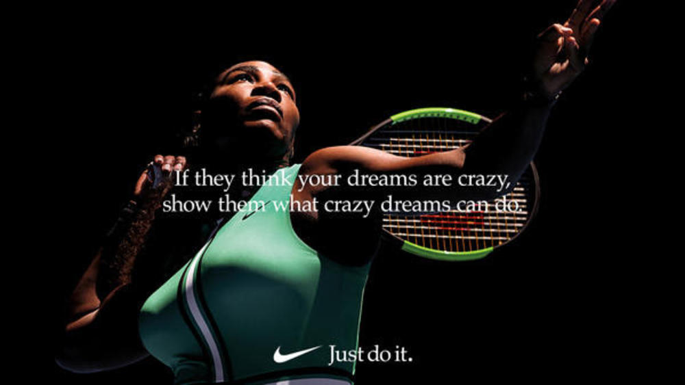 Nike’s ‘Crazy’ campaign including Serena Williams, who won 23 Grand Slams and Nr 1. Female tennis player in the world, Nike.com