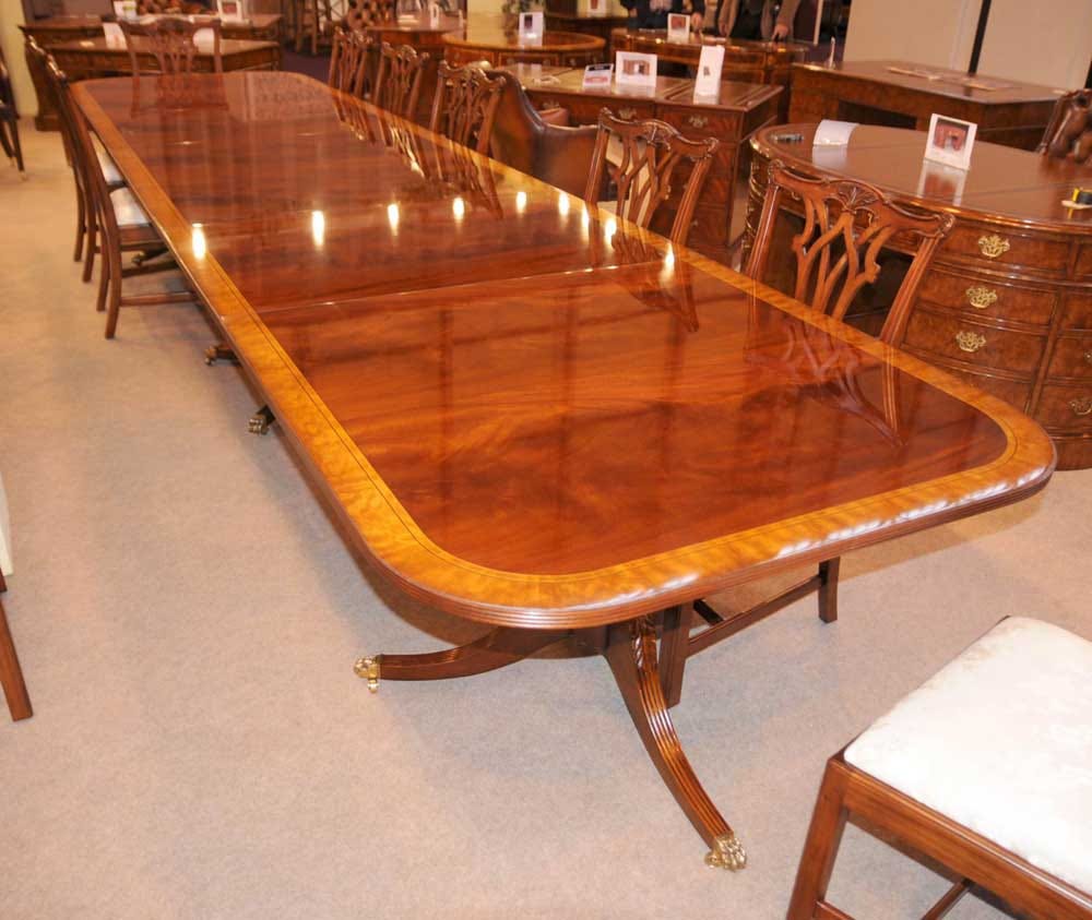 16 Ft Regency Dining Table Triple Pedestal Mahogany Diner