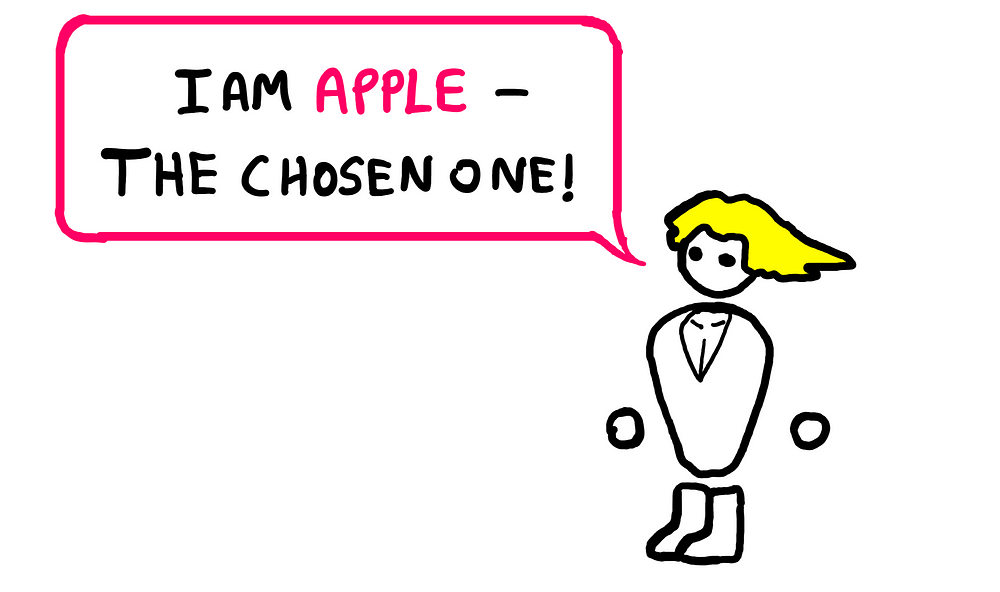 Apple Charges More Money For Its Products In Europe. Why? — An illustration showing a meme where a God-like superior being is painted saying, “I am APPLE — The chosen one!”