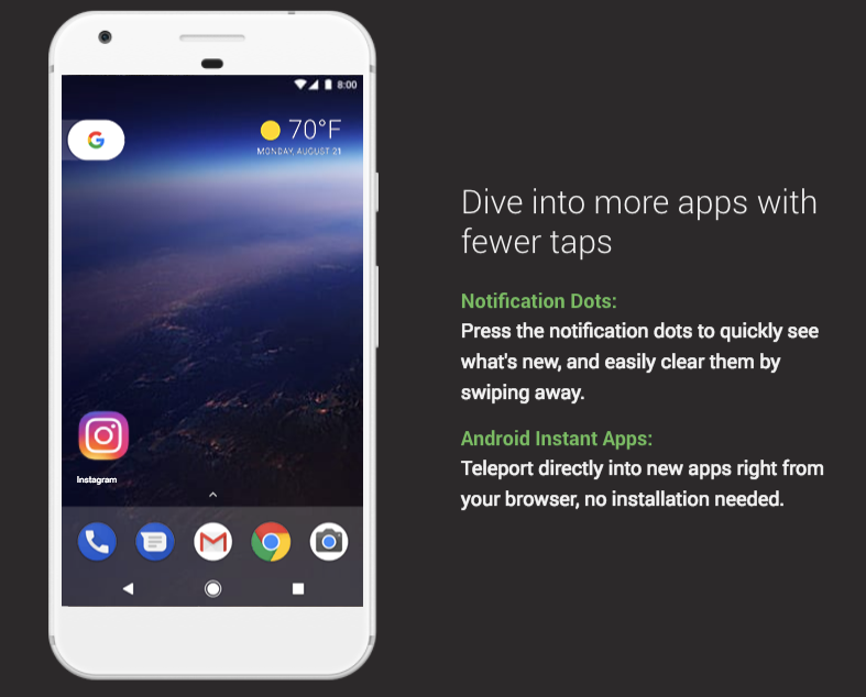 Dive into more app with fewer taps - Android Oreo