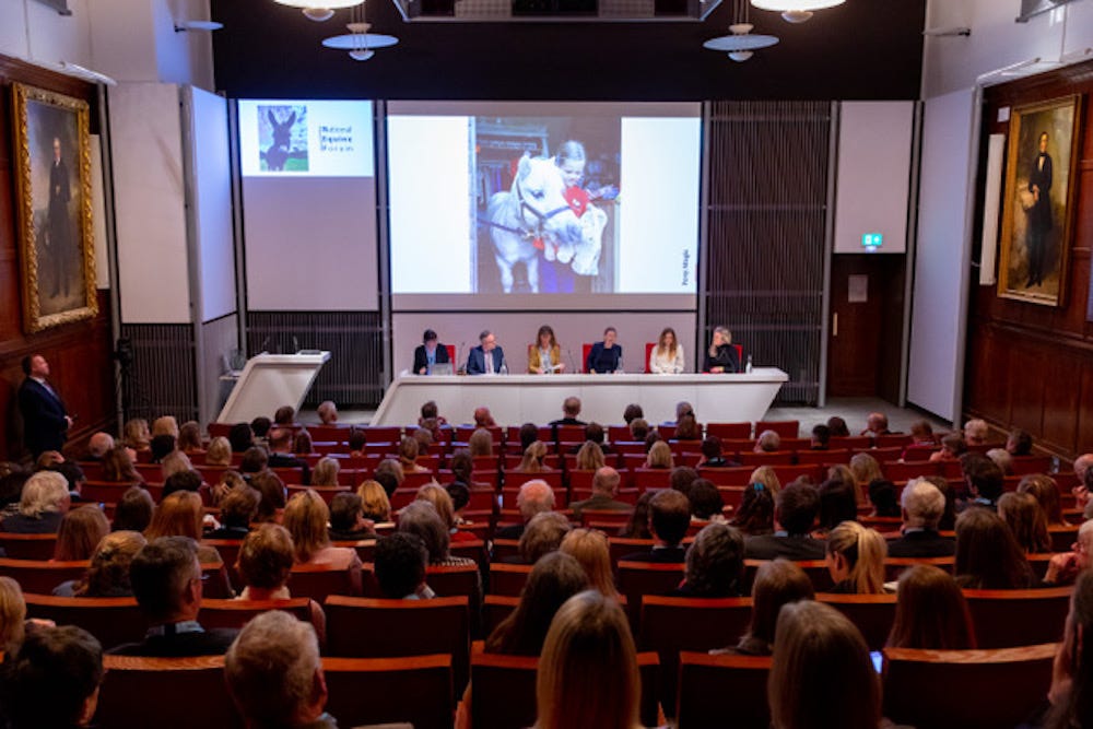 Audience view of the stage at a recent National Equine Forum, held each spring in London.