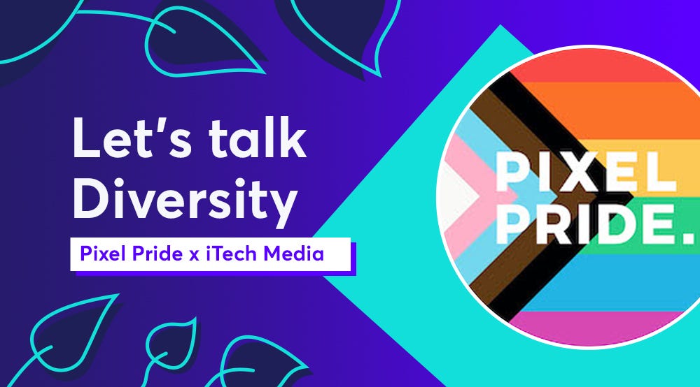 Text banner with ‘Let’s Talk Diversity’ next to Pixel Pride’s logo.