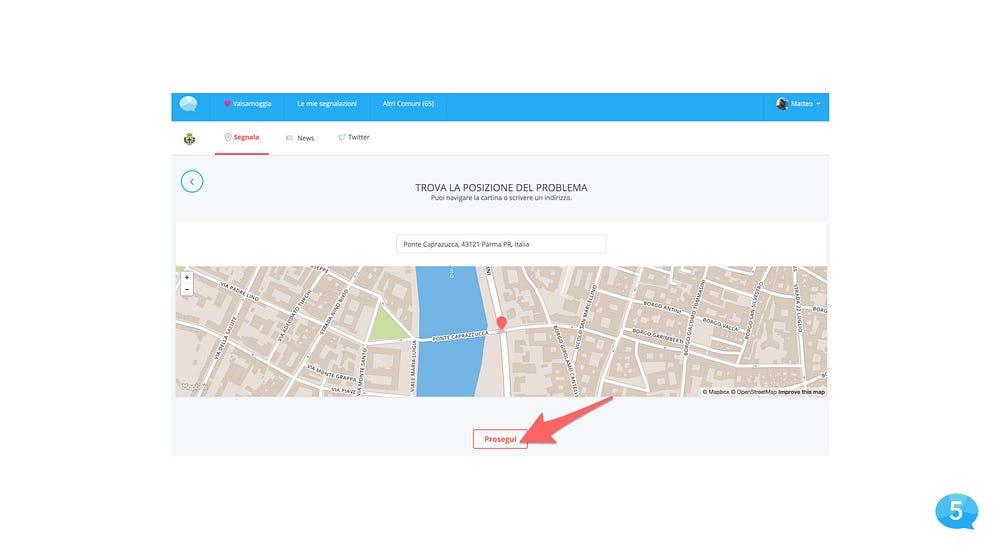 Schermata piattaforma web Comuni-Chiamo segnalazione