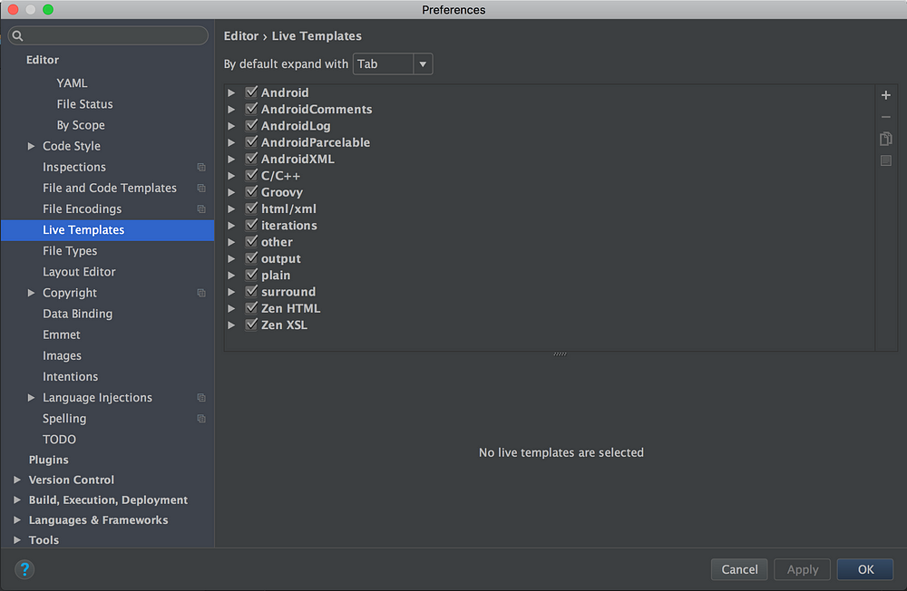 Live Code Templates in Android Studio