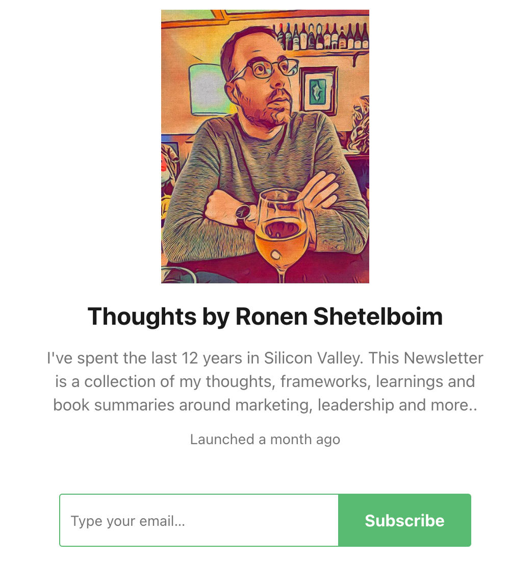 subscribe to my newsletter @ https://ronenshetelboim.substack.com/