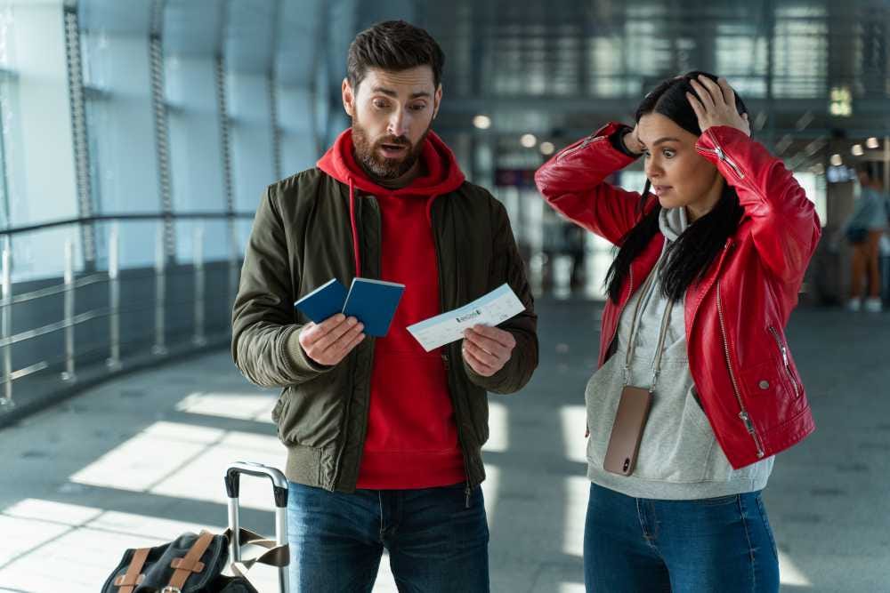 husband and wife see passport at the airport