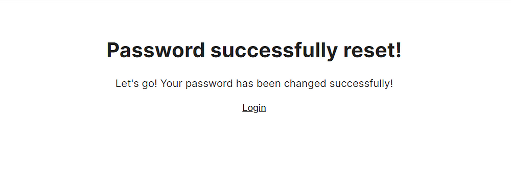Password successfully reset message on the page