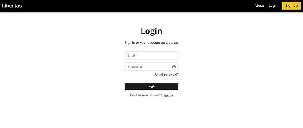 Login page screenshot on Libertas website