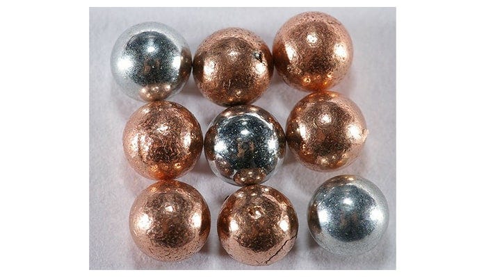 Copper and Nickle plated silver balls (Image Courtesy: BB copper and nickel-plated by Hustvedt Licensed Under CC BY-SA 3.0)