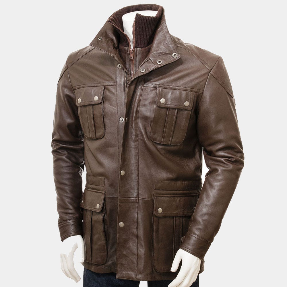 Men S Brown Leather Jacket With On Tapfer Enterprise Um