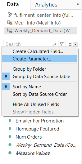 create parameter