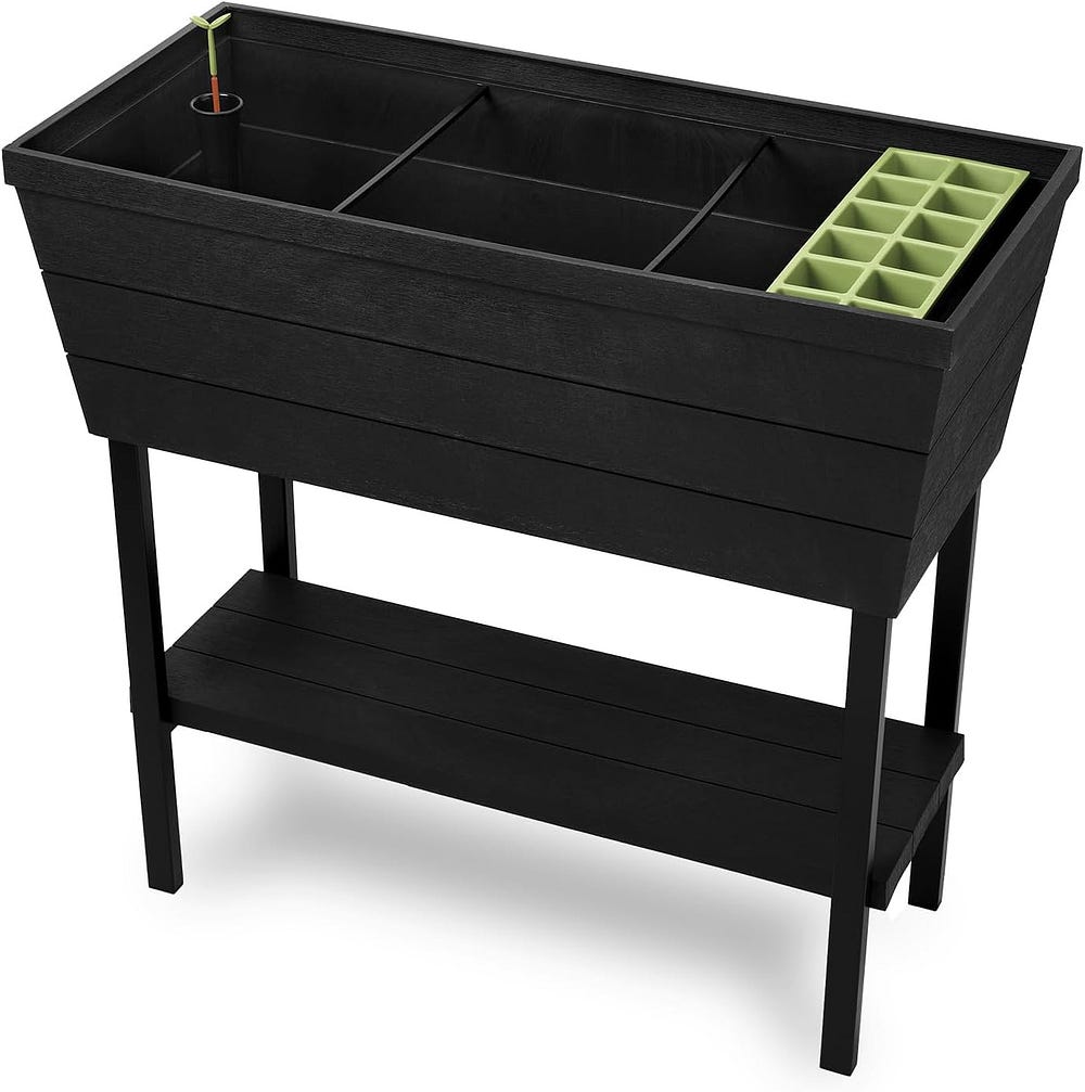 Keter Urban Bloomer 12.7 Gallon Raised Garden Bed and Outdoor Herb Garden Planter with Self Watering Gauge and Drainage Plug, Dark Grey $78.86