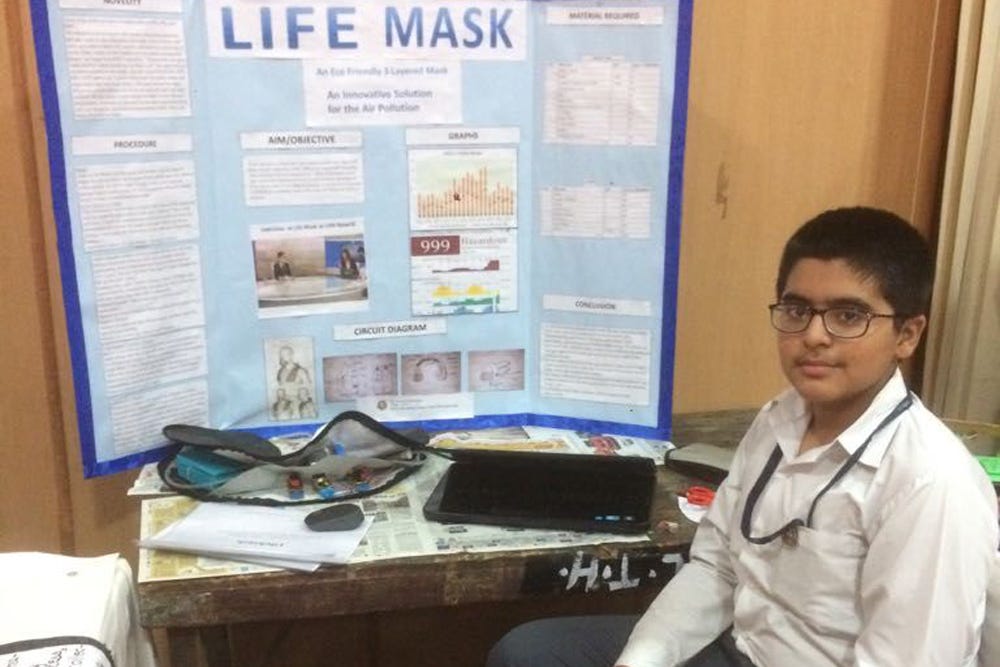 Student Abhay showcasing his project.