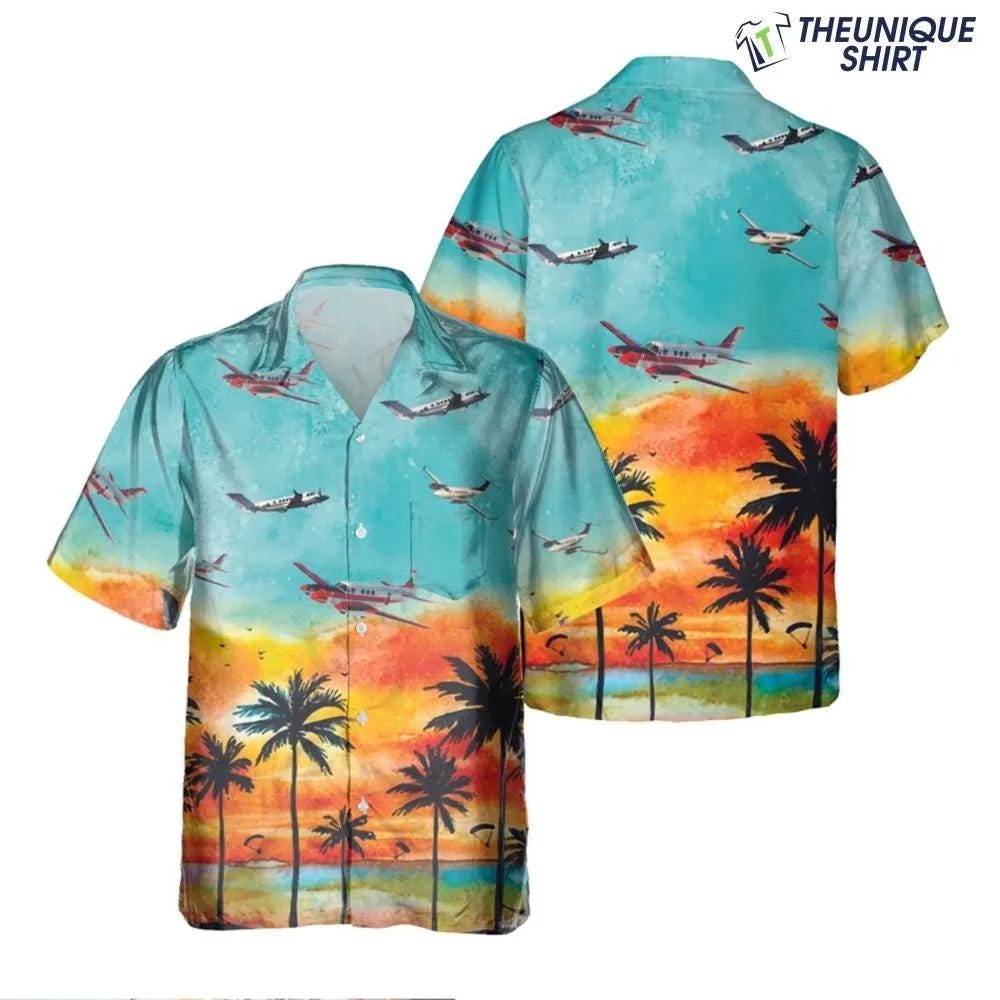 Beechcraft King Air Pocket Aloha Hawaiian Shirt Summer Button Up