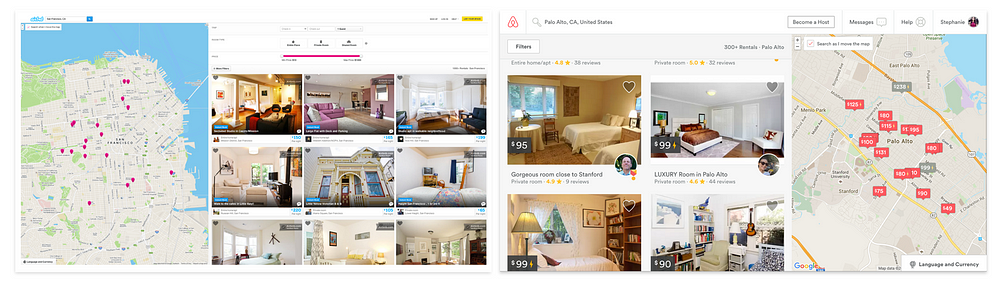 Intro To Product Design â€“ HH Design â€“ Medium  Airbnb circa 2013 (leftmost) to 2015 (rightmost)