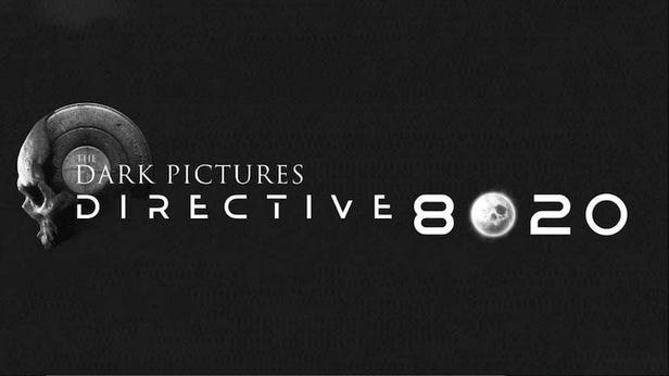 Le nom du jeu ‘The Dark Pictures Directive 8020’ est écrit sur l’image en lettres blanches sur fond noir, à côté du crâne emblématique de la licence.