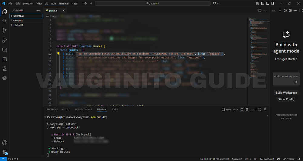 Homepage view of SosyalAi with easy-to-follow guides and helpful navigation links added for users.