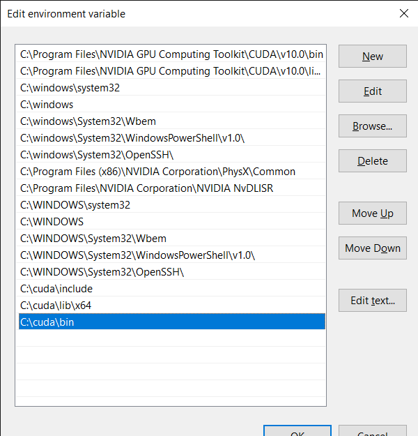 Edit the environment variable 