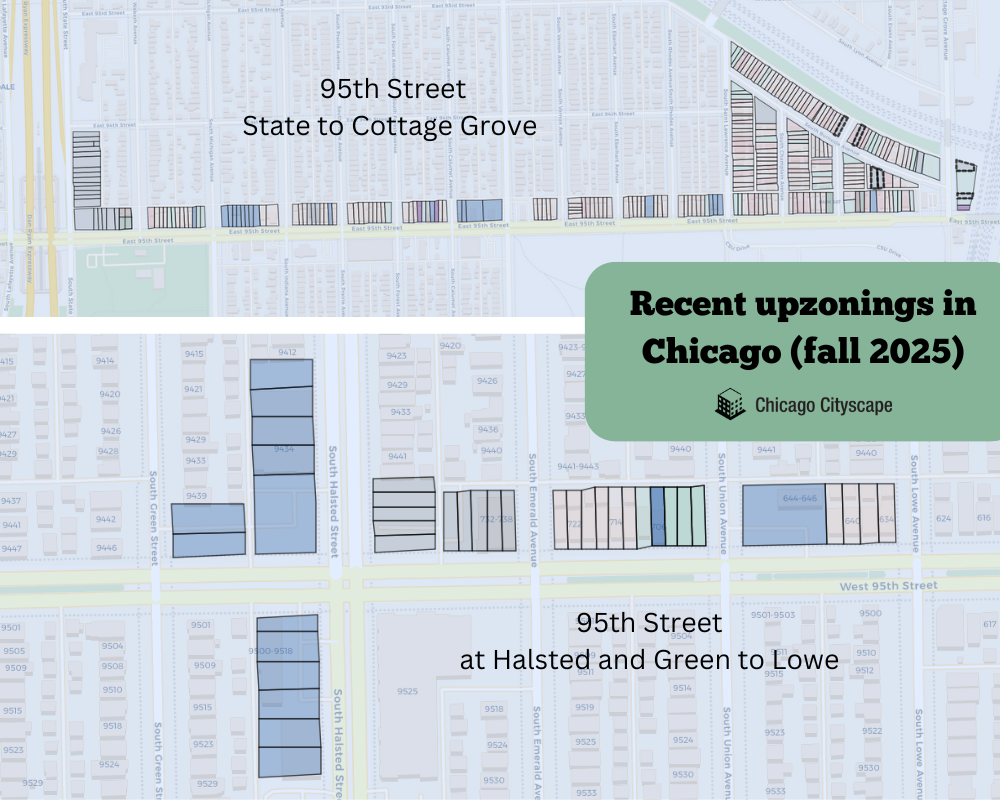map of areas along 95th Street which were upzoned