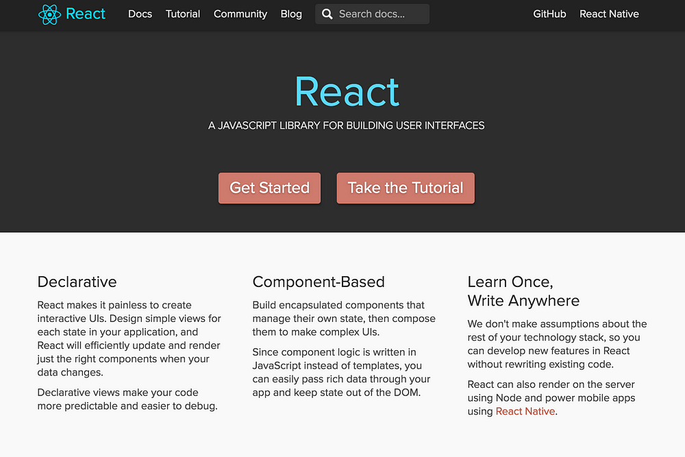 react homepage screenshot
