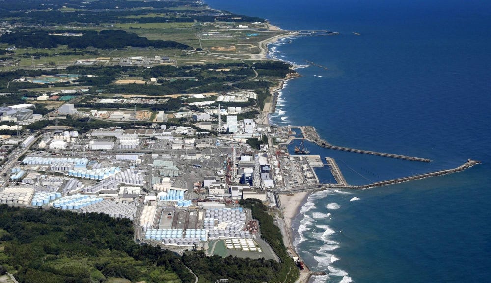 Treated water is stored in blue tanks on the ground of Fukushima №1 nuclear power plant. Japan began releasing the water into the sea on Aug. 24, 2023. Photo by KYODO.