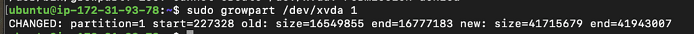 command output of growpart /dev/xvda 1