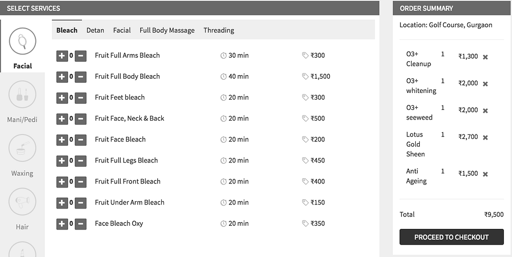 Mock screen for the service list page.