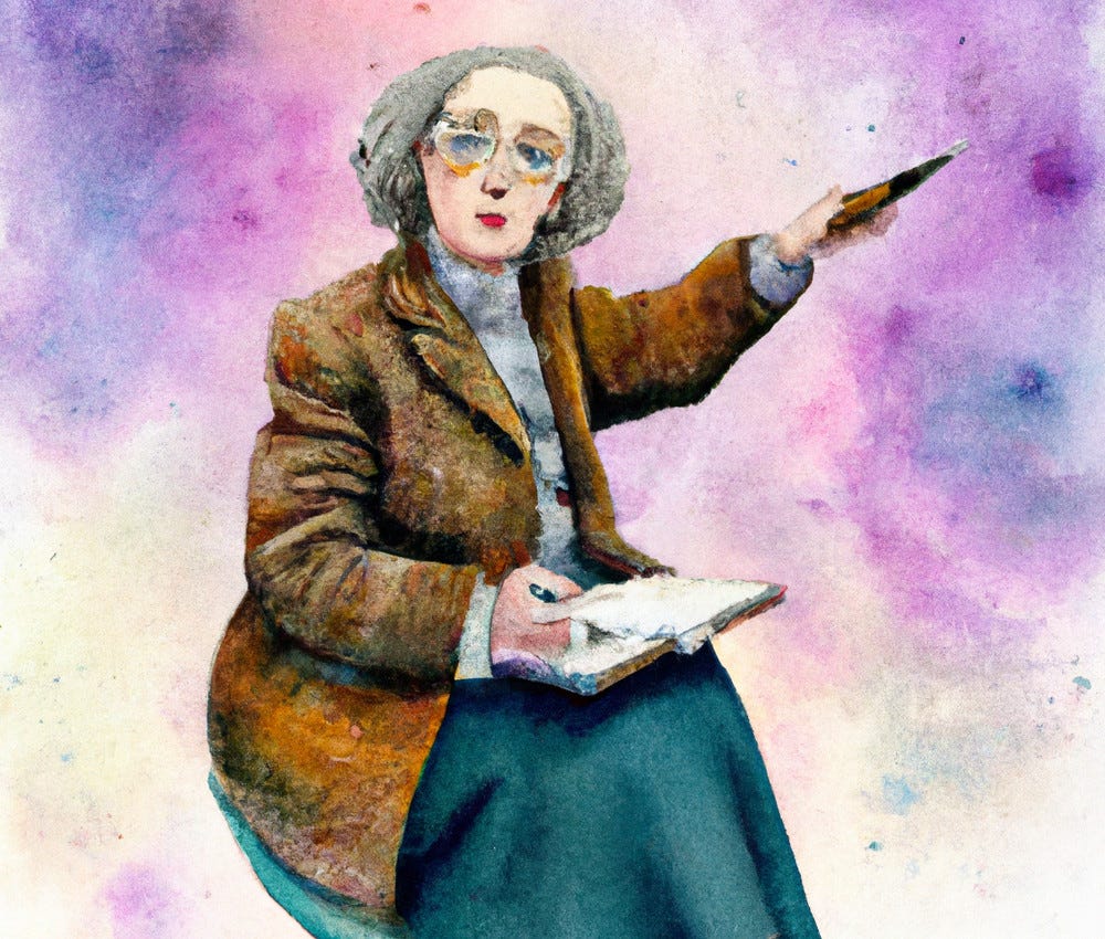 Old writer with her pen in hand