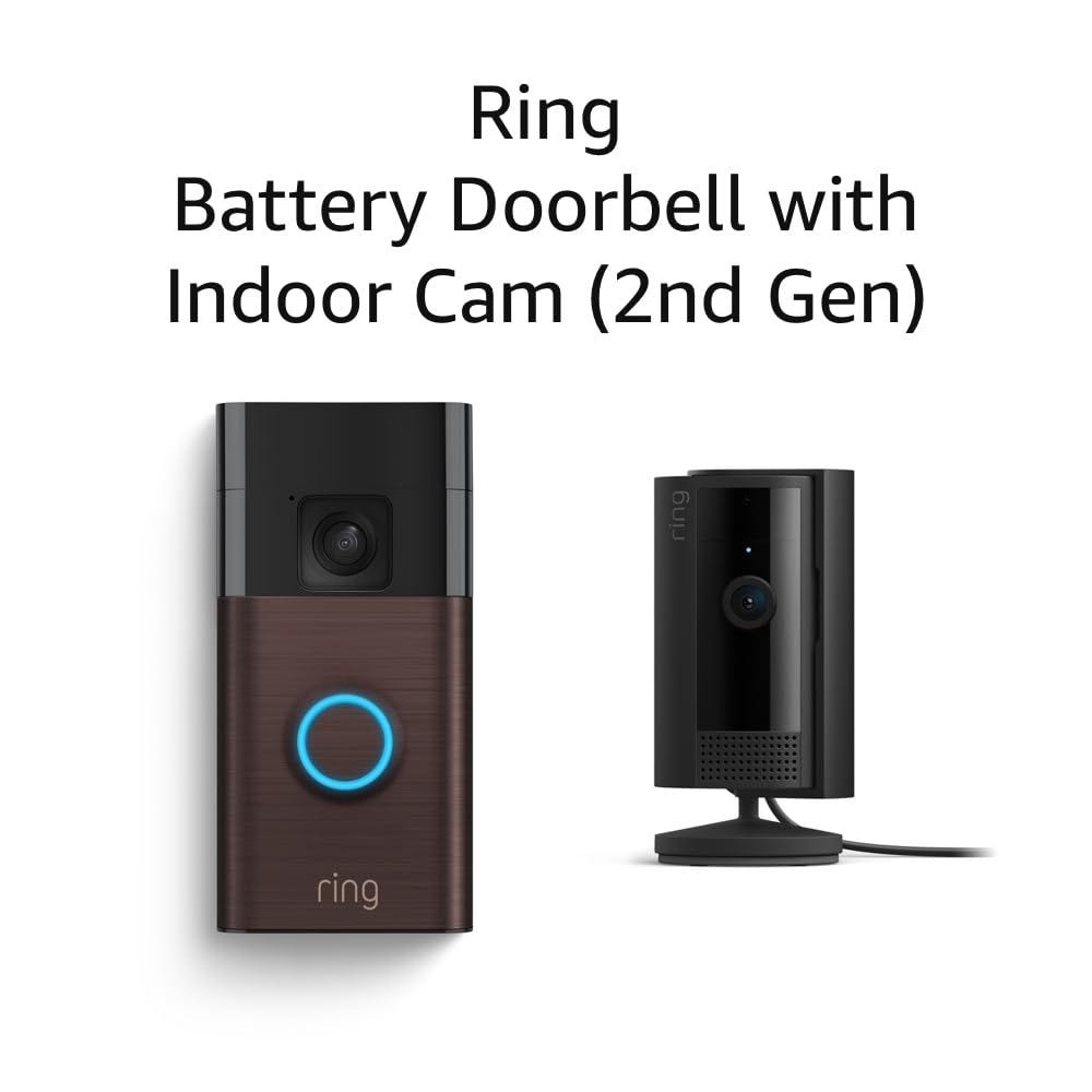 All-new Ring Battery Doorbell with Ring Indoor Cam 2nd Gen for modern home security! (Version Black) $79.99.