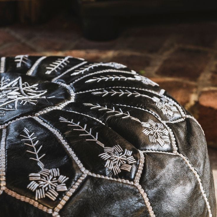 Embroidery on Leather Pouf