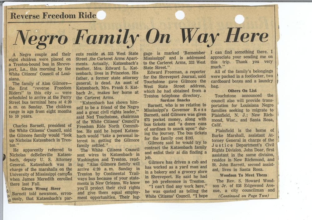 News article from 1963 with the headline “Negro Family On Way Here.” This was posted on the JFK Library Twitter account.