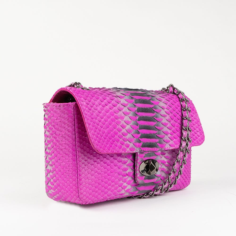 Pink Python Shoulder bag with chain strap and twist closure from Sherrill Bros
