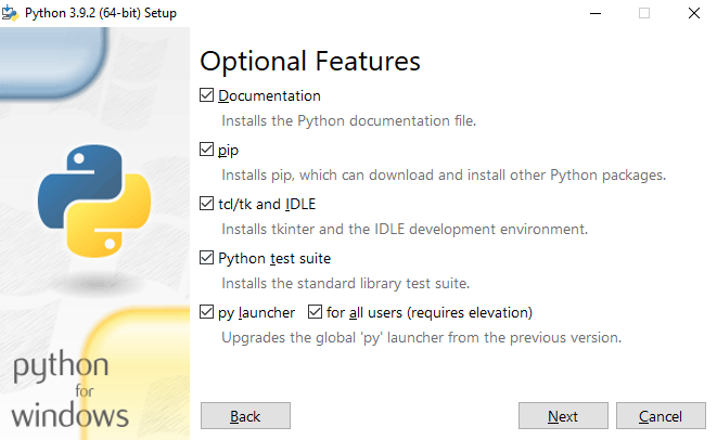 Python Setup Optional Features