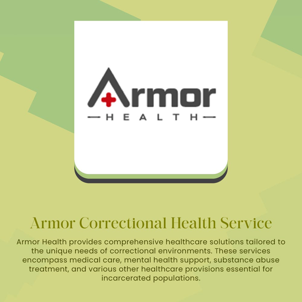 Armor Correctional Health Services logo symbolizes care commitment.