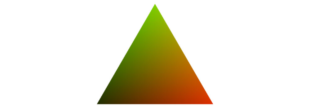 An equilateral triangle, green on top, black on the bottom-left and red on the bottom-right.