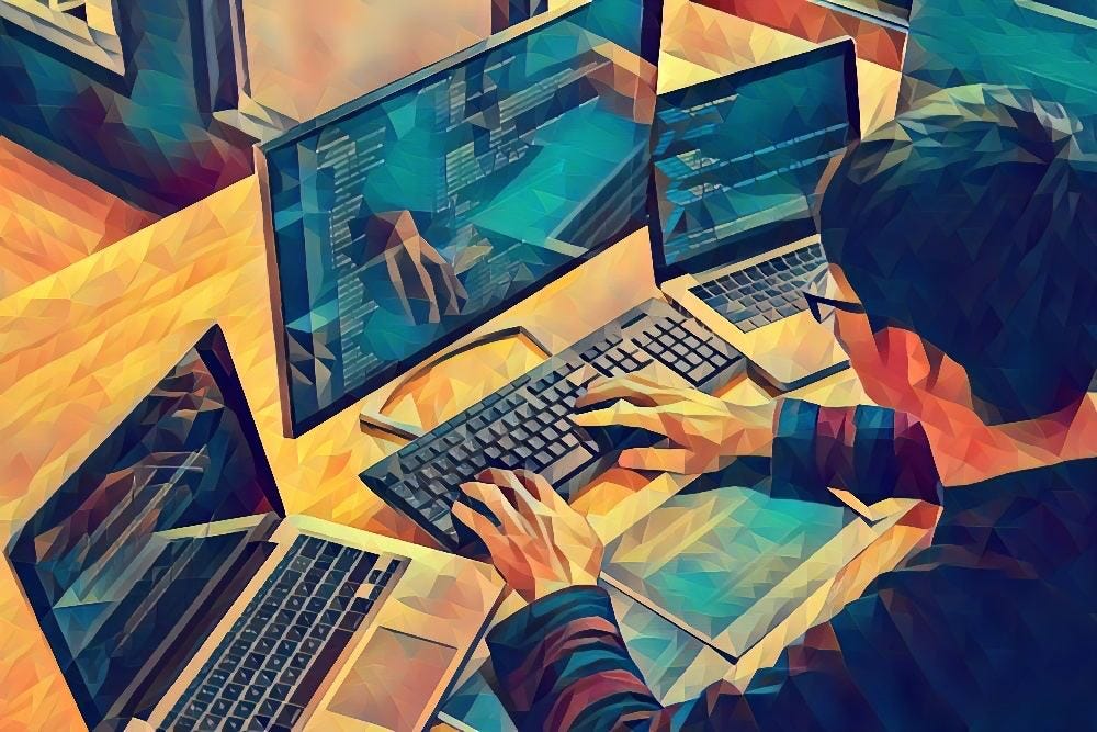 A Man Typing On A Computer — Kept On A Desk